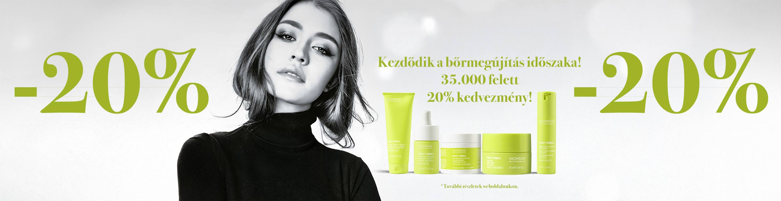 A képen Pokorny Lia látható. Sötét lilla háttérrel az új 75.25 Longevity termékcsaládból az arany színű 3D olaj, átlátszó ampulla és a nappali krém. A feliat a tgermékek alatt: Pokorny Lia ajánlásával.